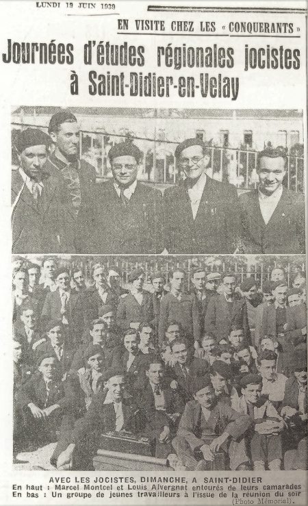 Les militants chrétiens Marcel Montcel et Louis Alvergnat, permanents jocistes en 1939, futurs militants familiaux, syndicaux, politiques, etc. (Le Mémorial, 19 juin 1939).